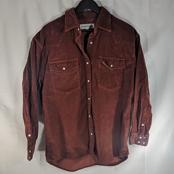 Aritzia Denim Forum Nina Orange Corduroy Button Jacket Shirt Long Sleeve 2 - Picture 1 of 13